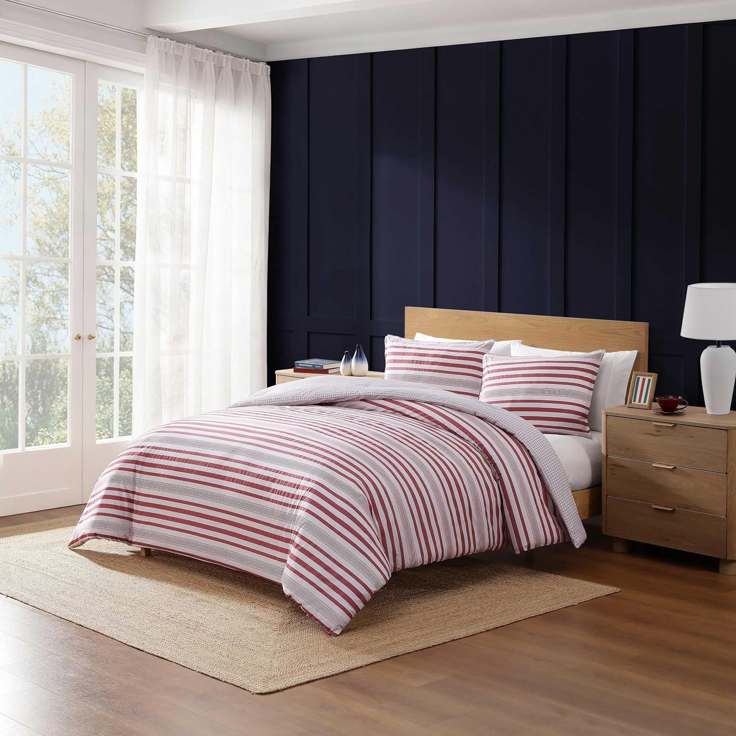 image:imageTommy Hilfiger Twin Duvet Cover Set Reversible Cotton Bedding with a Naturally Soft Feel Classic Americana 2 Piece Bed Set with Matching Pillowcase Trellis FlagChristopher Texture BlueMandalay Beach StripeVermont Plaid Red