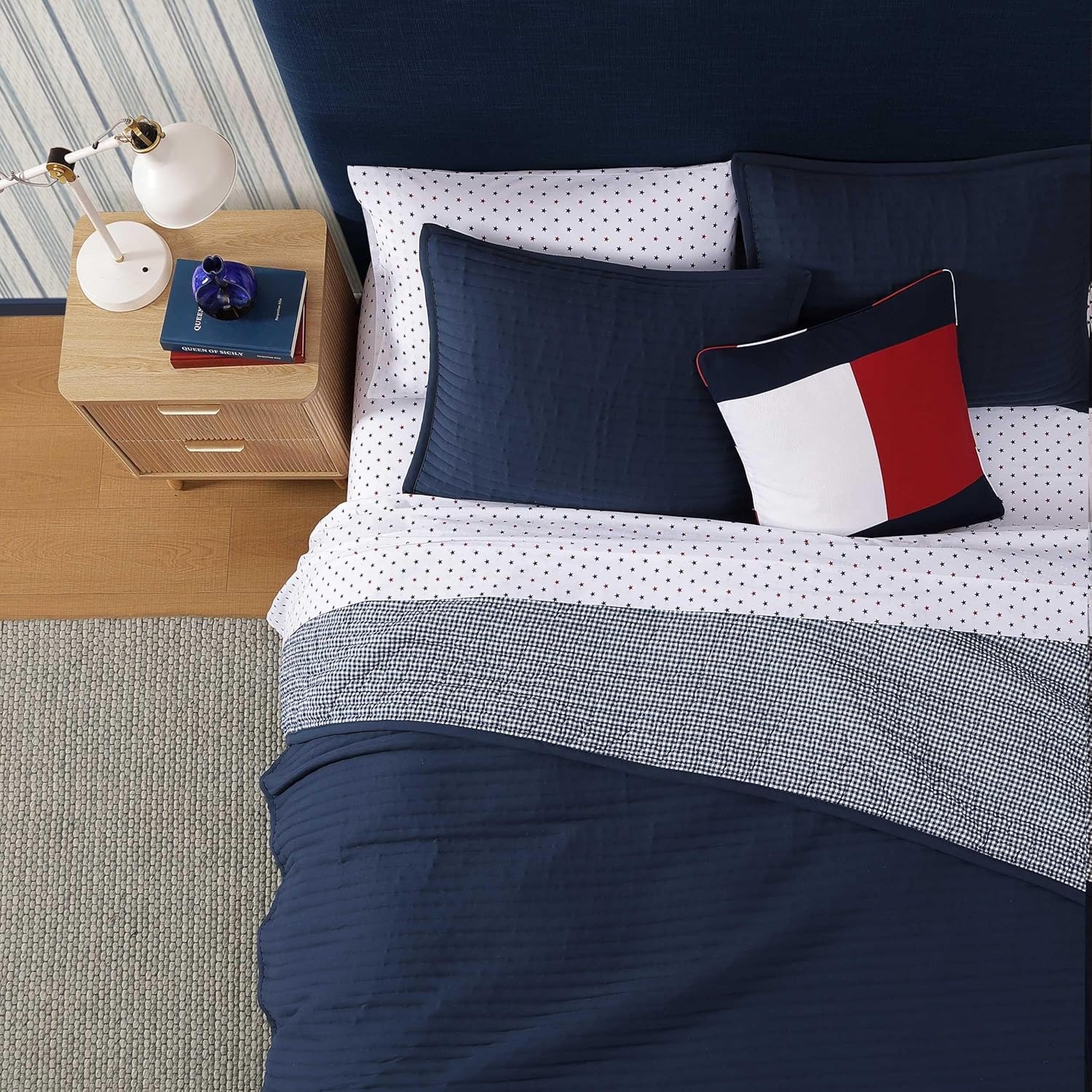 image:imageTommy Hilfiger Twin Quilt Set Reversible Bedding with a Soft amp Smooth Feel 2 Piece Bed Set with Matching Pillowcase Solid GardenaCheck BlueSolid GardenaCheck Blue