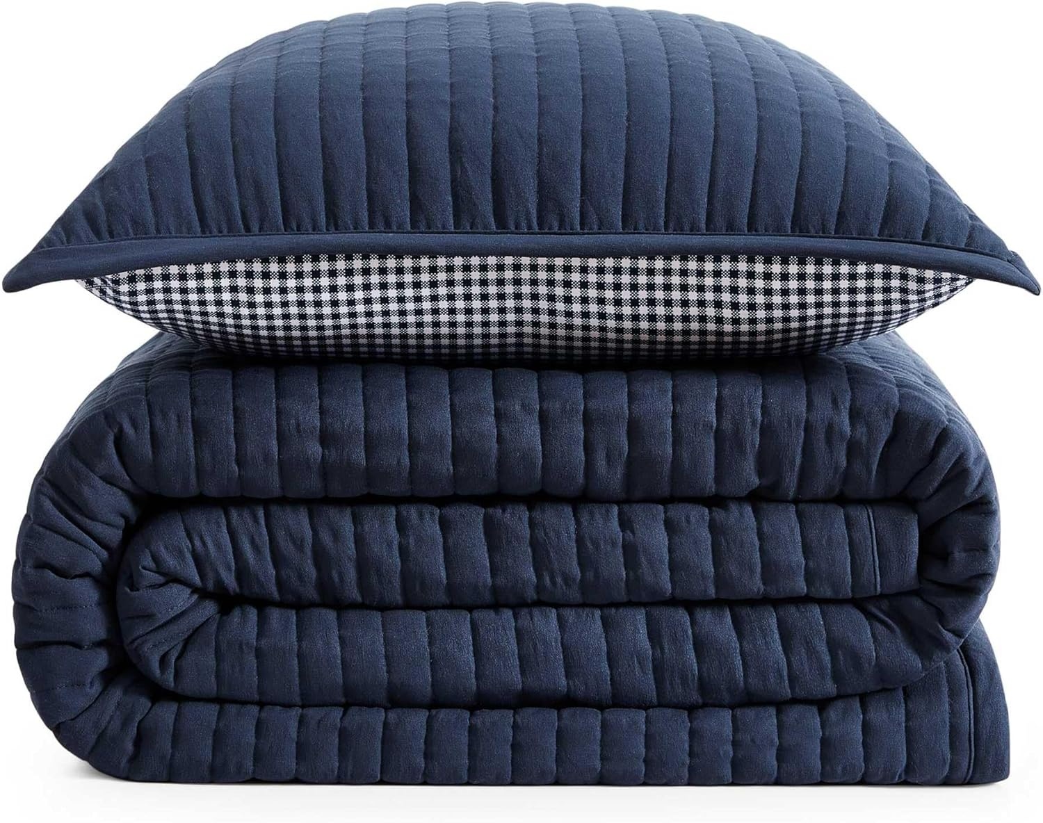 image:imageTommy Hilfiger Twin Quilt Set Reversible Bedding with a Soft amp Smooth Feel 2 Piece Bed Set with Matching Pillowcase Solid GardenaCheck BlueSolid GardenaCheck Blue