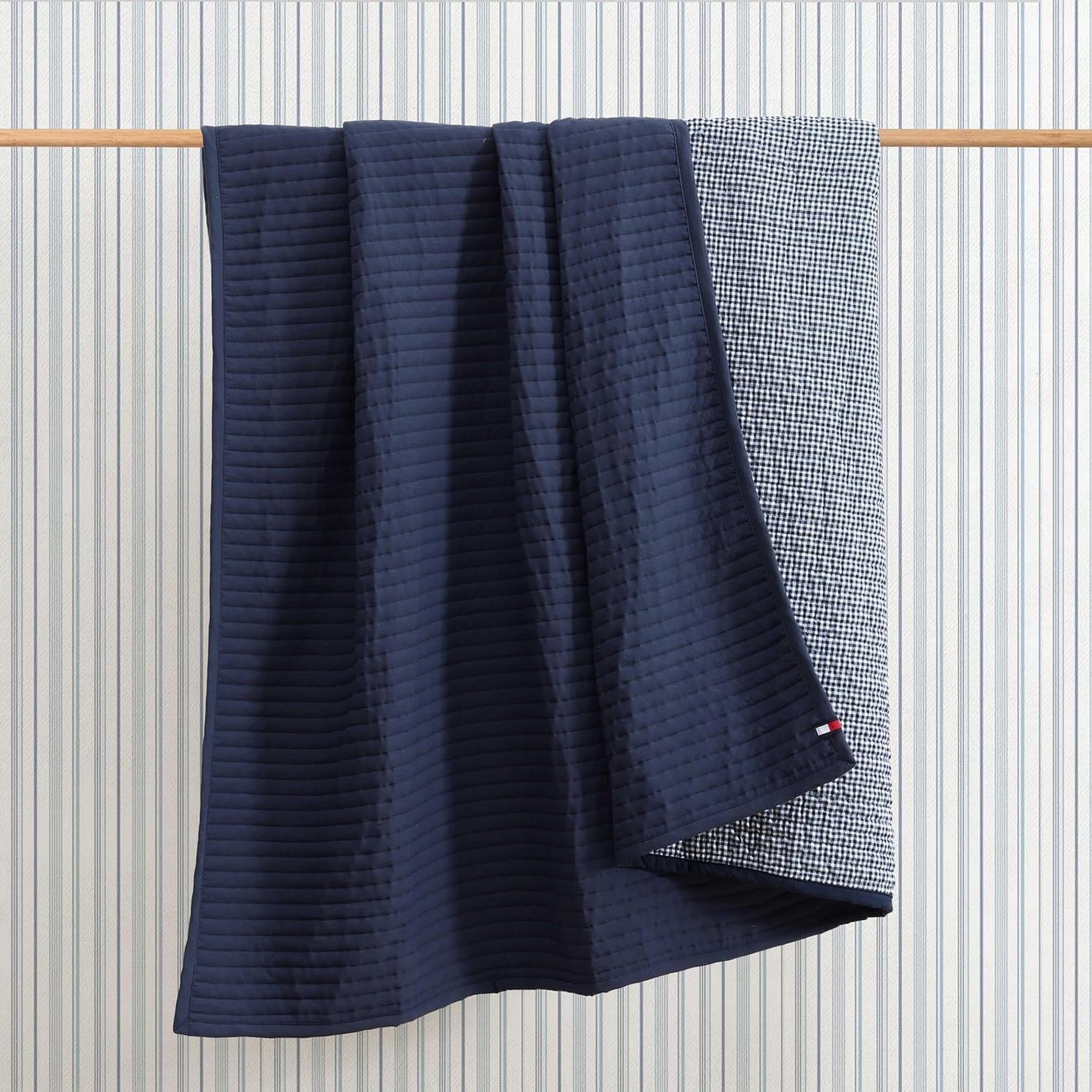 image:imageTommy Hilfiger Twin Quilt Set Reversible Bedding with a Soft amp Smooth Feel 2 Piece Bed Set with Matching Pillowcase Solid GardenaCheck BlueSolid GardenaCheck Blue