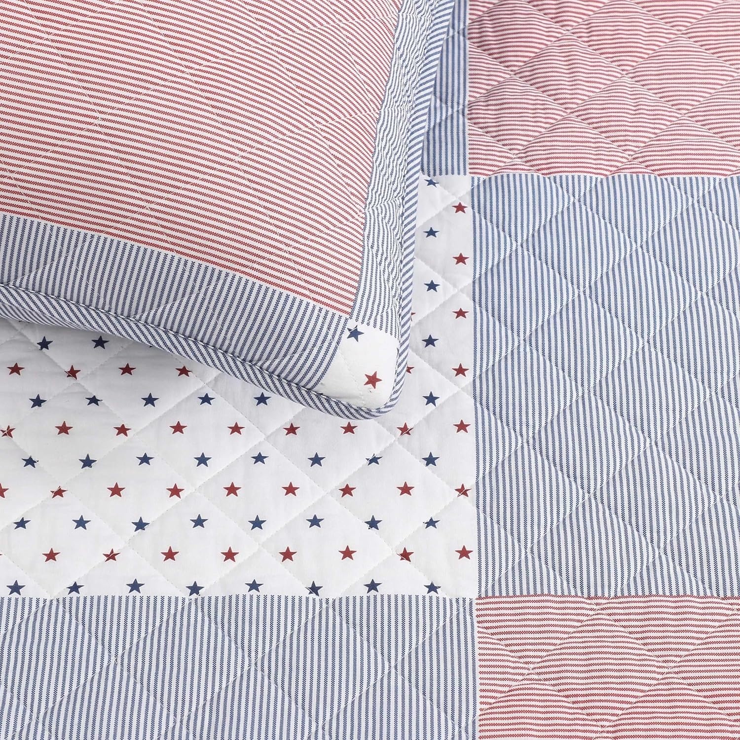 image:imageTommy Hilfiger Twin Quilt Set Reversible Soft Cotton Percale Bedding with Reversible Stripe Design Lightweight AllSeason Quilt with Matching Sham Americana Decor Ithaca Patchwork BlueIthaca AmericanaPatchwork Ithaca Stripe Blue