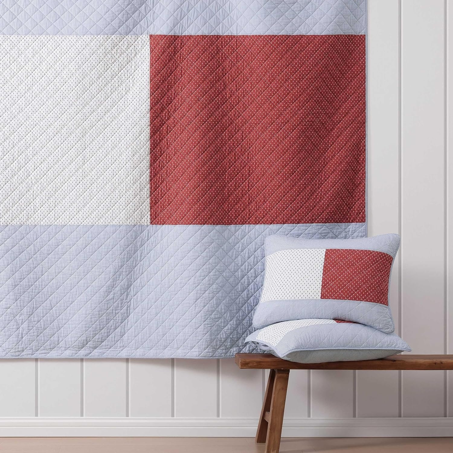 image:imageTommy Hilfiger Twin Quilt Set Reversible Soft Cotton Percale Bedding with Reversible Stripe Design Lightweight AllSeason Quilt with Matching Sham Americana Decor Nautical Anchor BlueNautical Anchor FlagIthaca Stripe Blue