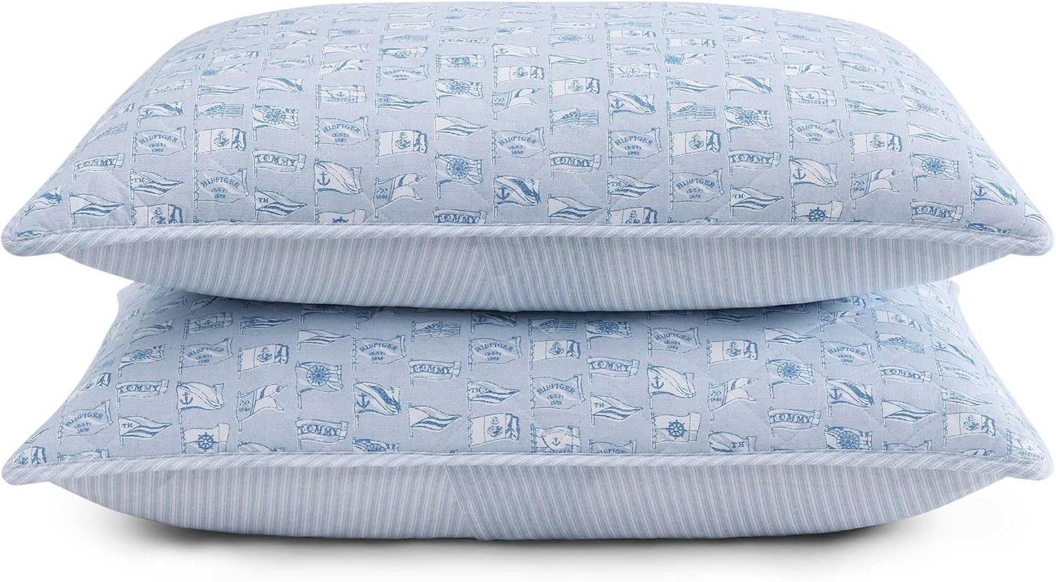 image:imageTommy Hilfiger Twin Quilt Set Reversible Soft Cotton Percale Bedding with Reversible Stripe Design Lightweight AllSeason Quilt with Matching Sham Americana Decor Ithaca Patchwork BlueBoating FlagsTicking Stripe Blue