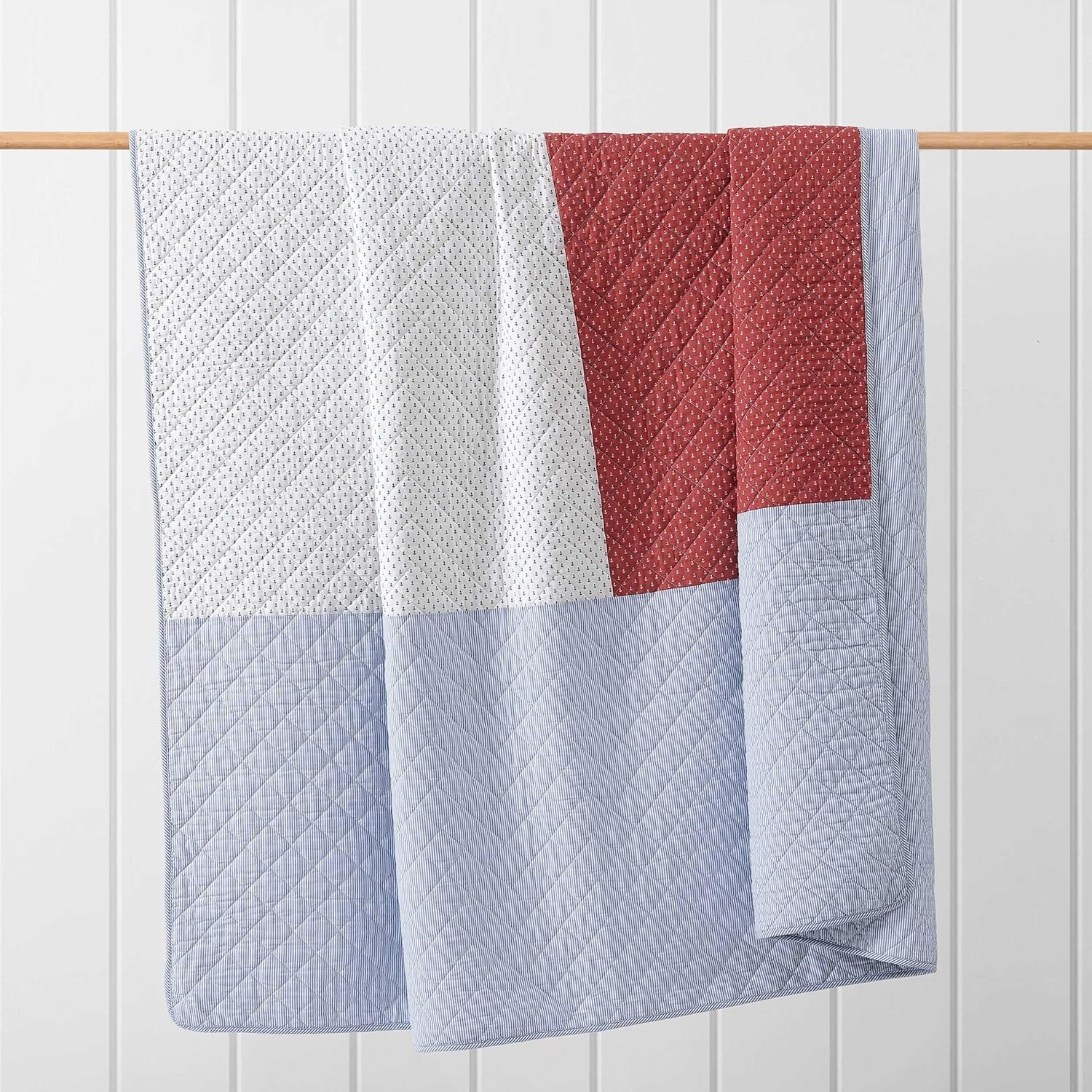 image:imageTommy Hilfiger Twin Quilt Set Reversible Soft Cotton Percale Bedding with Reversible Stripe Design Lightweight AllSeason Quilt with Matching Sham Americana Decor Nautical Anchor BlueNautical Anchor FlagIthaca Stripe Blue