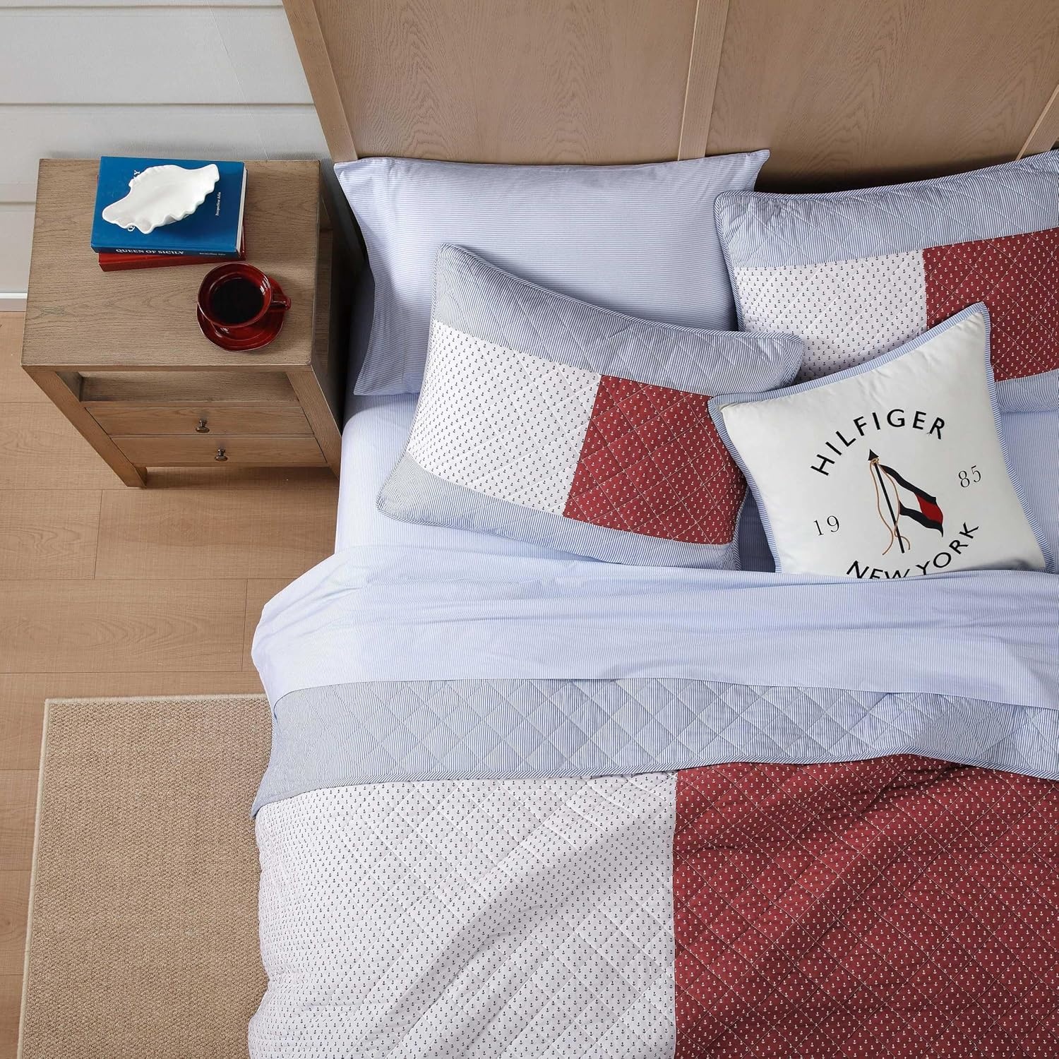 image:imageTommy Hilfiger Twin Quilt Set Reversible Soft Cotton Percale Bedding with Reversible Stripe Design Lightweight AllSeason Quilt with Matching Sham Americana Decor Nautical Anchor BlueNautical Anchor FlagIthaca Stripe Blue