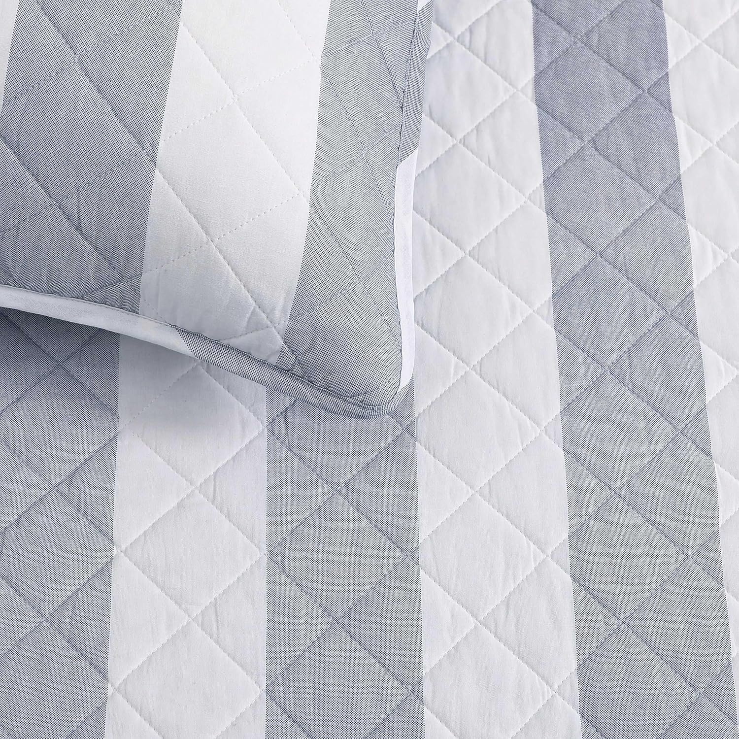 image:imageTommy Hilfiger Twin Quilt Set Reversible Soft Cotton Percale Bedding with Reversible Stripe Design Lightweight AllSeason Quilt with Matching Sham Americana Decor Ithaca Patchwork BlueCapri Stripe Blue