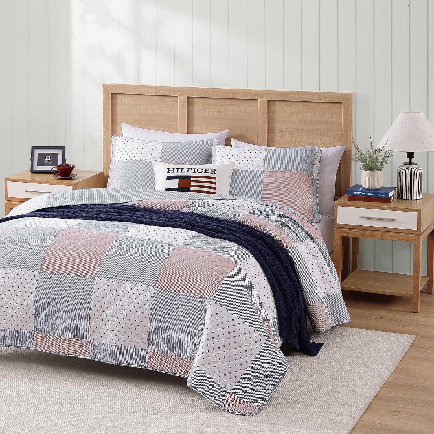 image:imageTommy Hilfiger Twin Quilt Set Reversible Soft Cotton Percale Bedding with Reversible Stripe Design Lightweight AllSeason Quilt with Matching Sham Americana Decor Ithaca Patchwork BlueIthaca AmericanaPatchwork Ithaca Stripe Blue