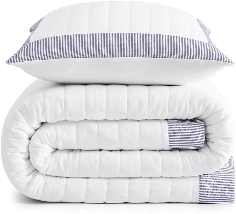 image:imageTommy Hilfiger Twin Quilt Set Soft Microfiber Bedding with Reversible Solid Design Lightweight AllSeason Quilt with Matching Sham Americana Decor Resort BlueKing