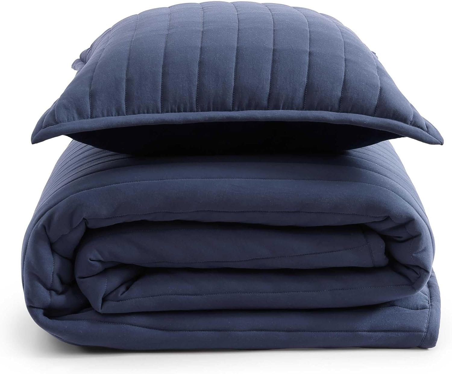 image:imageTommy Hilfiger Twin Quilt Set UltraSoft Plush Reverse with Channel Stitch Design Medium Weight 2 Piece Bed Set with Matching Pillowcase Classic Comfort BlueQueen