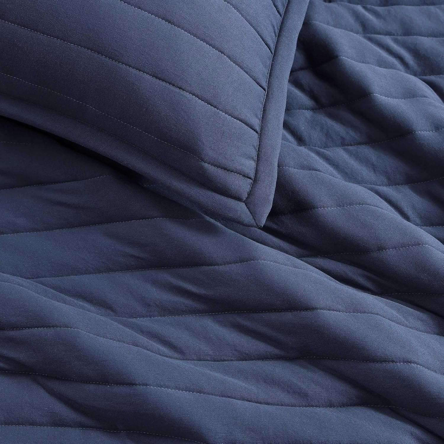 image:imageTommy Hilfiger Twin Quilt Set UltraSoft Plush Reverse with Channel Stitch Design Medium Weight 2 Piece Bed Set with Matching Pillowcase Classic Comfort BlueQueen