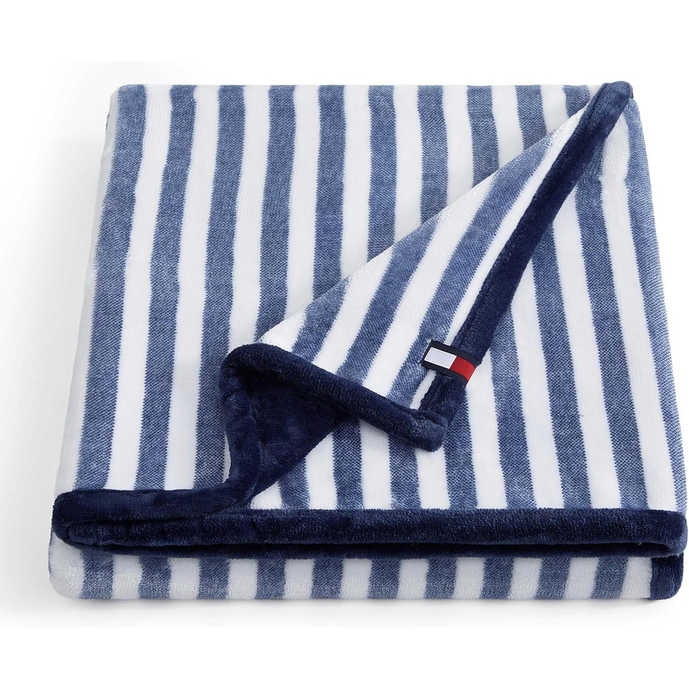 image:imageTommy Hilfiger Throw Blanket Plush Bedding with a FleeceKnit Texture Soft Throw Blanket for Couch or Bed Modern Check Solid Blue 50 x 70Laguna Beach StripeSolid Blue