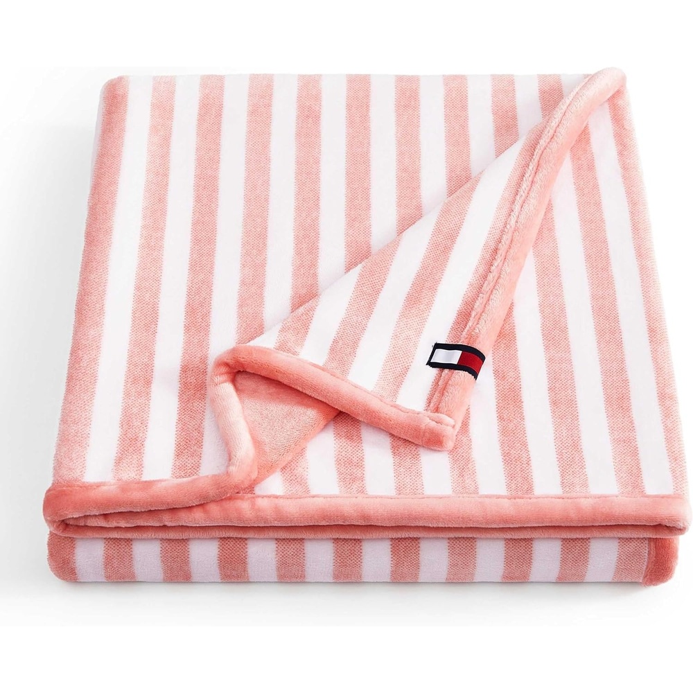 image:imageTommy Hilfiger Throw Blanket Plush Bedding with a FleeceKnit Texture Soft Throw Blanket for Couch or Bed Modern Check Solid Blue 50 x 70Laguna Beach StripeSolid Pink