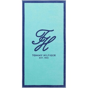 Tommy Hilfiger – Beach Towel Oversized, Cotton Velour Towel, 36×68, Plush, Absorbent & Quick-Dry Beach Essentials, Striped Americana Decor, Leisure Dark Blue(Colorblock Monogram Royal Blue)