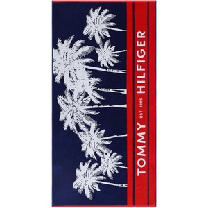 Tommy Hilfiger – Beach Towel Oversized, Cotton Velour Towel, 36×68, Plush, Absorbent & Quick-Dry Beach Essentials, Striped Americana Decor, Leisure Dark Blue(Boulevard Blue)