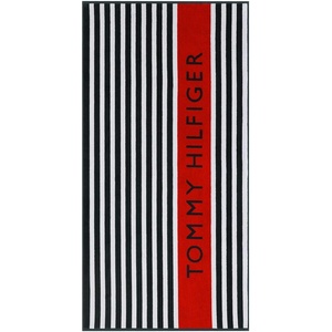 Tommy Hilfiger – Beach Towel Oversized, Cotton Velour Towel, 36×68, Plush, Absorbent & Quick-Dry Beach Essentials, Striped Americana Decor, Leisure Dark Blue(Leisure Blue)