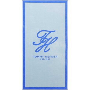 Tommy Hilfiger – Beach Towel Oversized, Cotton Velour Towel, 36×68, Plush, Absorbent & Quick-Dry Beach Essentials, Striped Americana Decor, Leisure Dark Blue(Colorblock Monogram Light Blue)