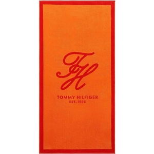 Tommy Hilfiger – Beach Towel Oversized, Cotton Velour Towel, 36×68, Plush, Absorbent & Quick-Dry Beach Essentials, Striped Americana Decor, Leisure Dark Blue(Colorblock Monogram Orange)