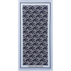 Tommy Hilfiger – Beach Towel Oversized, Cotton Velour Towel, 36×68, Plush, Absorbent & Quick-Dry Beach Essentials, Striped Americana Decor, Leisure Dark Blue(Allover Monogram Blue)