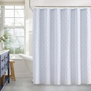 Tommy Hilfiger – Shower Curtain, Recycled Cotton Blend Bathroom Curtain, 72 x 72, Tailored Stripe Design with Flag Detail, Americana Decor, Machine Washable (Pewter Grey)(Anchor and Flag Blue)