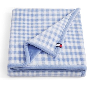 Tommy Hilfiger – Throw Blanket, Plush Bedding with a Fleece-Knit Texture, Soft Throw Blanket for Couch or Bed (Modern Check Solid Blue, 50″ x 70″)(Modern Check/Solid Blue)