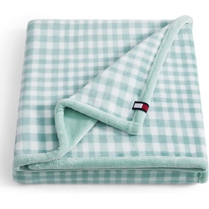 Tommy Hilfiger – Throw Blanket, Plush Bedding with a Fleece-Knit Texture, Soft Throw Blanket for Couch or Bed (Modern Check Solid Blue, 50″ x 70″)(Modern Check/Solid Green)