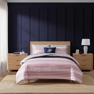 Tommy Hilfiger – Twin Duvet Cover Set, Reversible Cotton Bedding with a Naturally Soft Feel, Classic Americana, 2 Piece Bed Set with Matching Pillowcase (Trellis Flag/Christopher Texture Blue)(Mandalay Beach Stripe/Vermont Plaid Red)