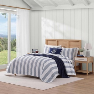 Tommy Hilfiger – Twin Quilt Set, Reversible Soft Cotton Percale Bedding with Reversible Stripe Design, Lightweight All-Season Quilt with Matching Sham, Americana Decor (Ithaca Patchwork Blue)(Capri Stripe Blue)