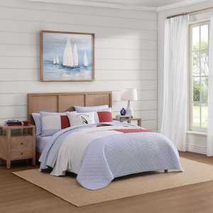 Tommy Hilfiger – Twin Quilt Set, Reversible Soft Cotton Percale Bedding with Reversible Stripe Design, Lightweight All-Season Quilt with Matching Sham, Americana Decor (Nautical Anchor Blue)(Nautical Anchor Flag/Ithaca Stripe Blue)
