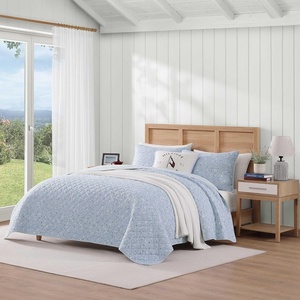 Tommy Hilfiger – Twin Quilt Set, Reversible Soft Cotton Percale Bedding with Reversible Stripe Design, Lightweight All-Season Quilt with Matching Sham, Americana Decor (Ithaca Patchwork Blue)(Boating Flags/Ticking Stripe Blue)