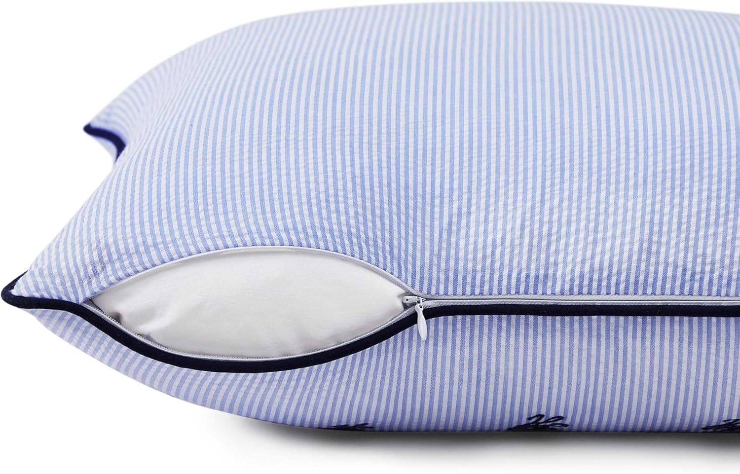 image:imageTommy Hilfiger Decorative Throw Pillow for Bed or Couch 12x16 Seersucker Accent Pillow with Zipper Closure Embroidered Crest Design Americana Decor BlueRiviera Blue