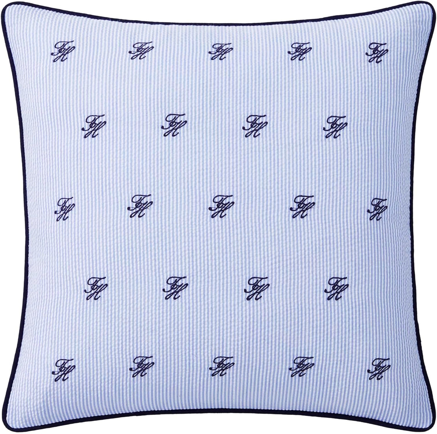 image:imageTommy Hilfiger Decorative Throw Pillow for Bed or Couch 12x16 Seersucker Accent Pillow with Zipper Closure Embroidered Crest Design Americana Decor BlueRiviera Blue