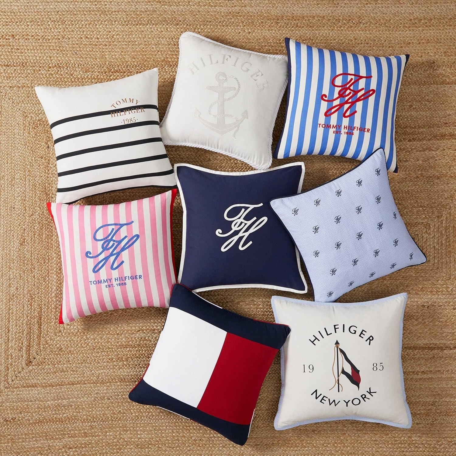 image:imageTommy Hilfiger Decorative Throw Pillow for Bed or Couch 12x16 Seersucker Accent Pillow with Zipper Closure Embroidered Crest Design Americana Decor BlueBeachfront Pink