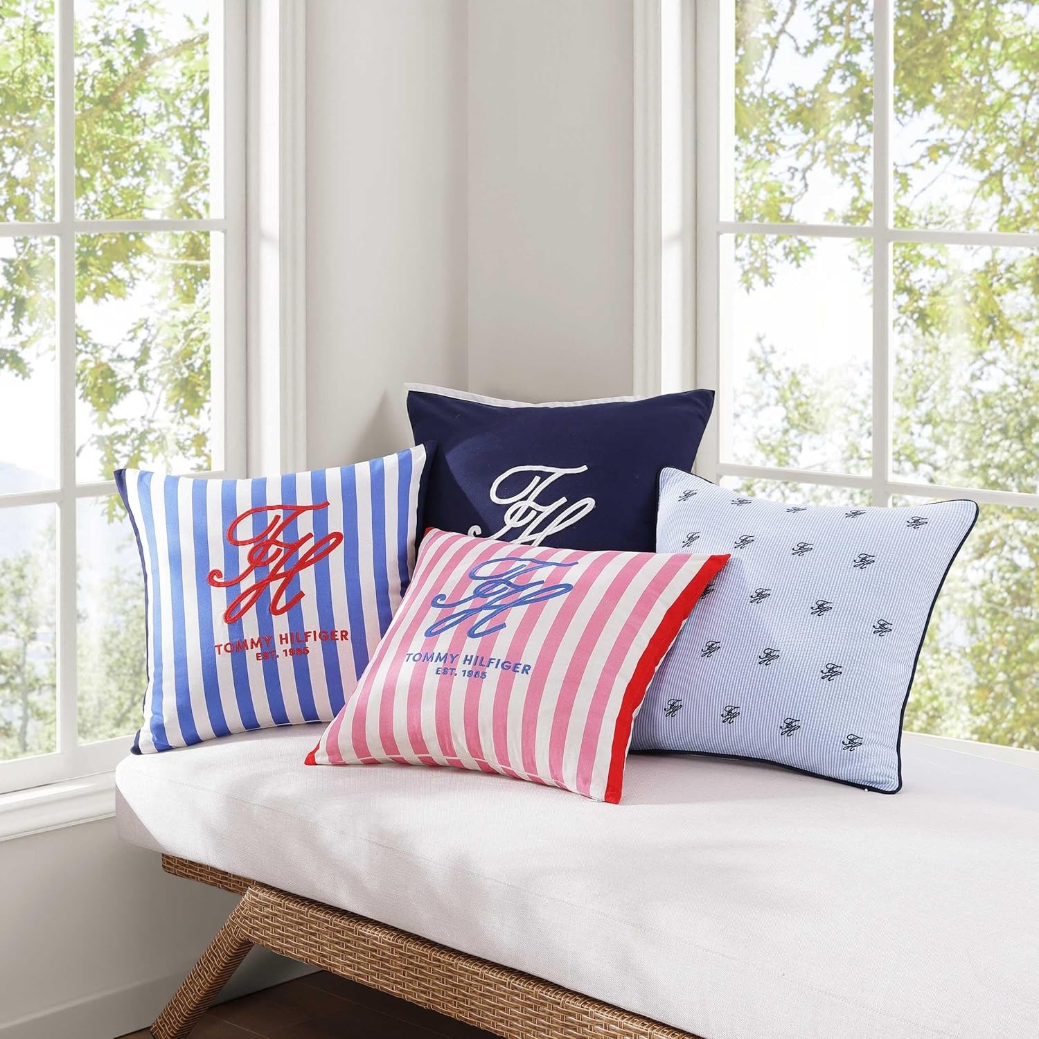 image:imageTommy Hilfiger Decorative Throw Pillow for Bed or Couch 12x16 Seersucker Accent Pillow with Zipper Closure Embroidered Crest Design Americana Decor BlueSwim Shop Blue