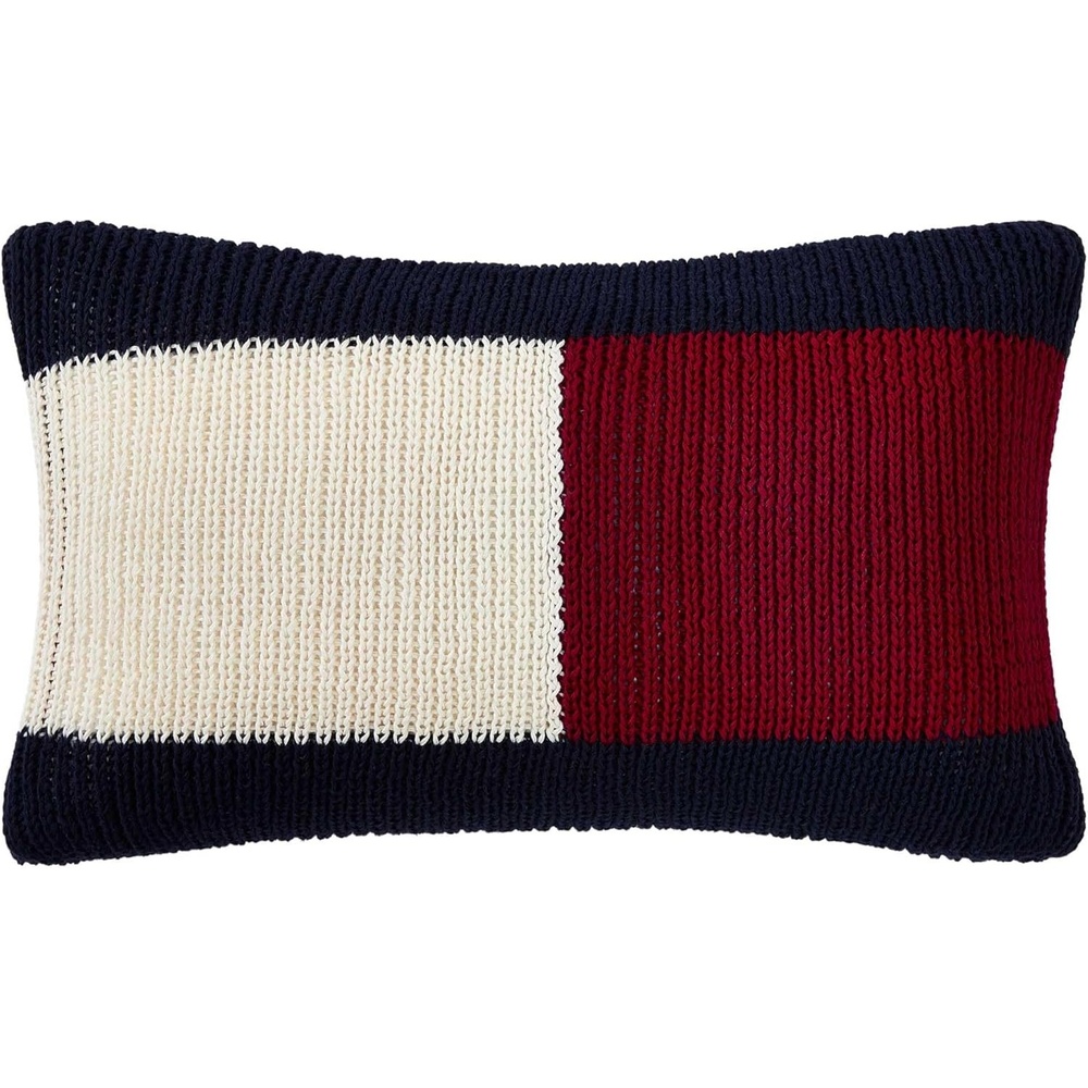 image:imageTommy Hilfiger Decorative Throw Pillow for Bed or Couch 12x16 Seersucker Accent Pillow with Zipper Closure Embroidered Crest Design Americana Decor BlueFlag Blue