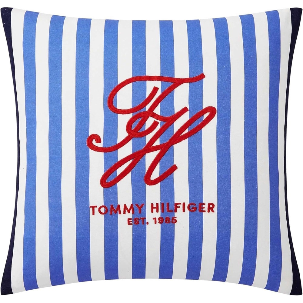 image:imageTommy Hilfiger Decorative Throw Pillow for Bed or Couch 12x16 Seersucker Accent Pillow with Zipper Closure Embroidered Crest Design Americana Decor BlueBeachfront Blue