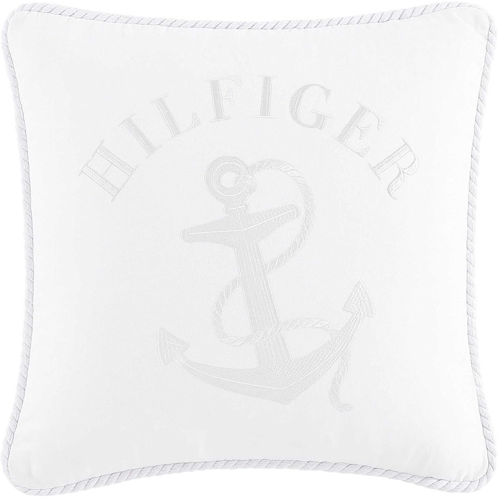 image:imageTommy Hilfiger  Decorative Throw Pillow for Bed or Couch 12x16 Seersucker Accent Pillow with Zipper Closure Embroidered Crest Design Americana Decor BlueAnchor White