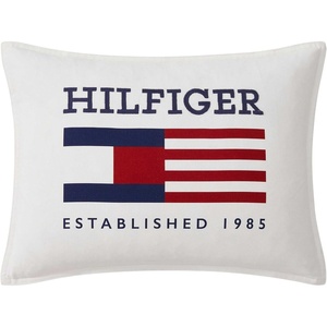 Tommy Hilfiger – Decorative Throw Pillow for Bed or Couch, 12×16 Seersucker Accent Pillow with Zipper Closure, Embroidered Crest Design, Americana Decor (Blue)(Th Graphic 1985)