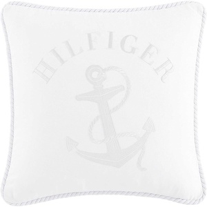 Tommy Hilfiger – Decorative Throw Pillow for Bed or Couch, 12×16 Seersucker Accent Pillow with Zipper Closure, Embroidered Crest Design, Americana Decor (Blue)(Anchor White)