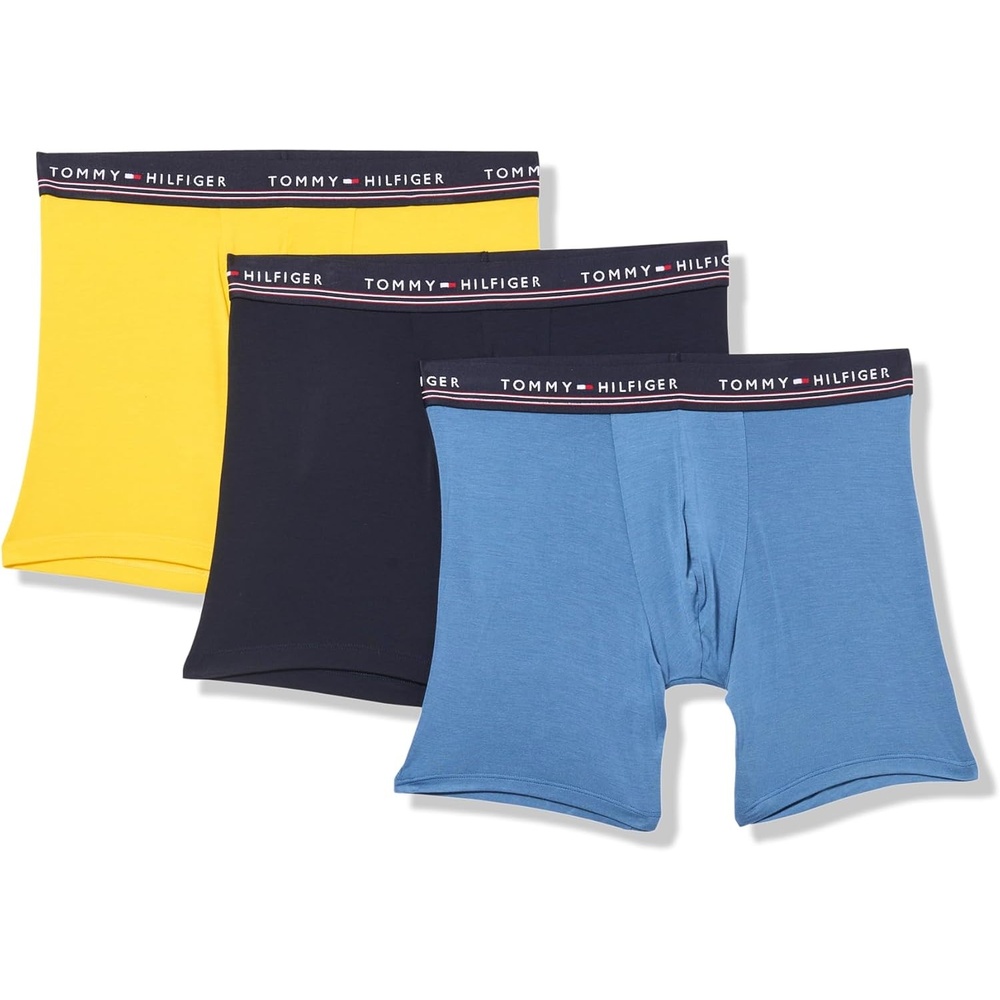 image:imageTommy Hilfiger Mens Modal 3Pack Boxer BriefVivid Yellow North Sky Blue Navy