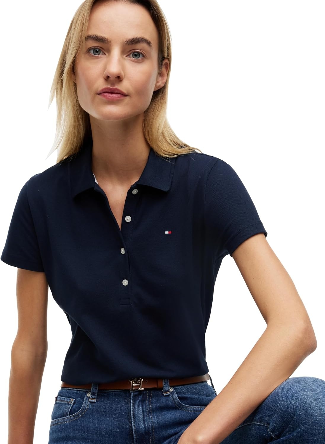 image:imageTommy Hilfiger Womens Cotton Pique Short Sleeve Polo Shirt in Classic Fit with StretchDark Night Navy