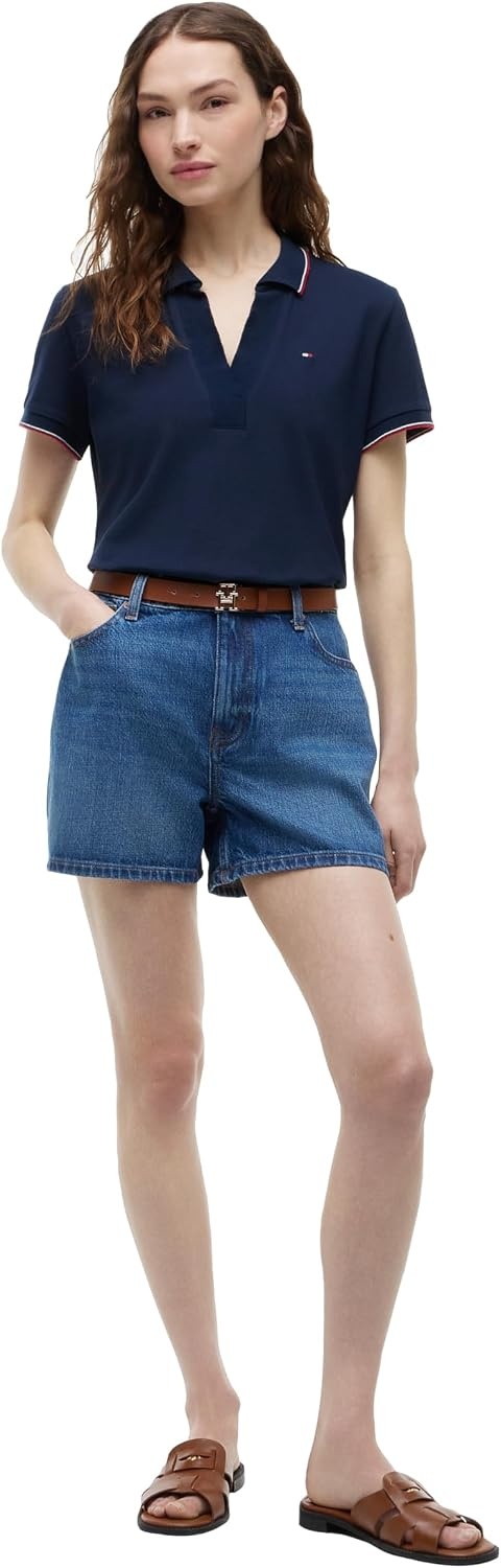 image:imageTommy Hilfiger Womens Cotton Pique Short Sleeve Polo Shirt in Classic Fit with StretchDark Night NavyRwb