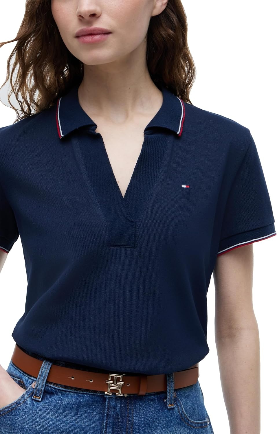 image:imageTommy Hilfiger Womens Cotton Pique Short Sleeve Polo Shirt in Classic Fit with StretchDark Night NavyRwb