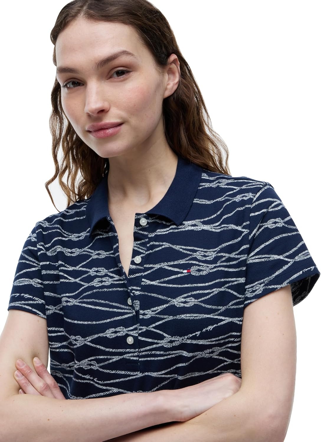 image:imageTommy Hilfiger Womens Cotton Pique Short Sleeve Polo Shirt in Classic Fit with StretchHanddrawn Rope Dark Night Navy