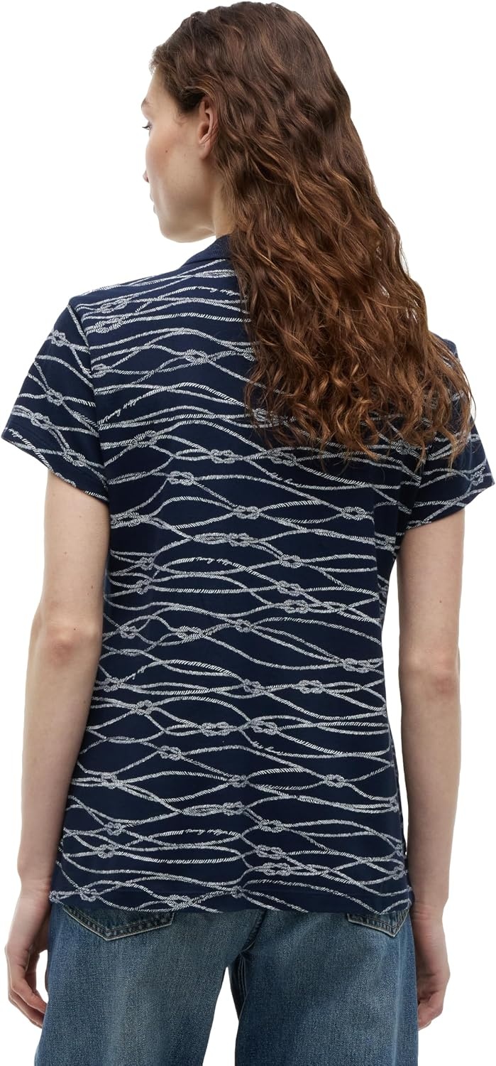 image:imageTommy Hilfiger Womens Cotton Pique Short Sleeve Polo Shirt in Classic Fit with StretchHanddrawn Rope Dark Night Navy
