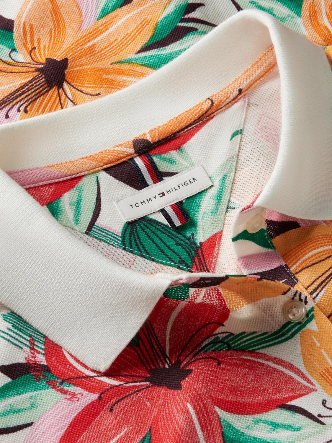 image:imageTommy Hilfiger Womens Cotton Pique Short Sleeve Polo Shirt in Classic Fit with StretchHibiscus Garden Ecru