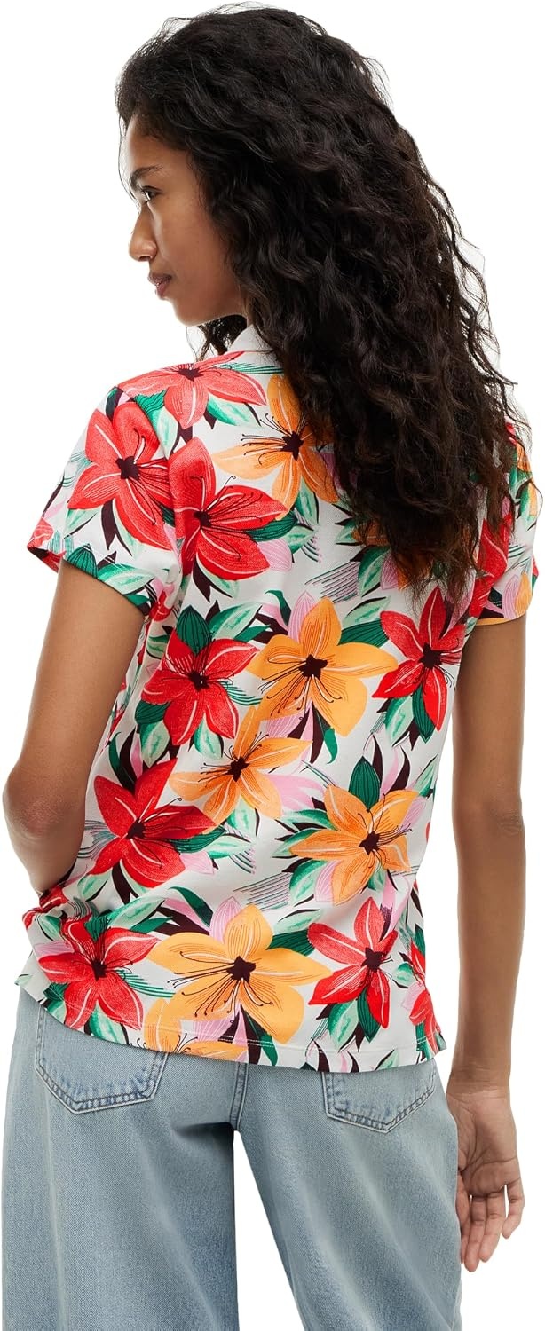 image:imageTommy Hilfiger Womens Cotton Pique Short Sleeve Polo Shirt in Classic Fit with StretchHibiscus Garden Ecru