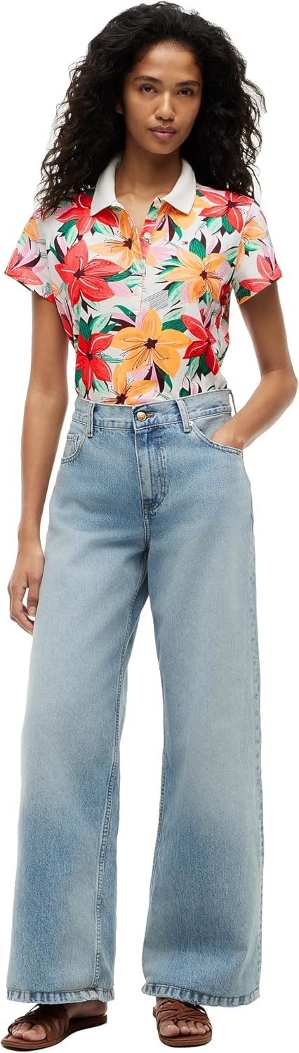 image:imageTommy Hilfiger Womens Cotton Pique Short Sleeve Polo Shirt in Classic Fit with StretchHibiscus Garden Ecru