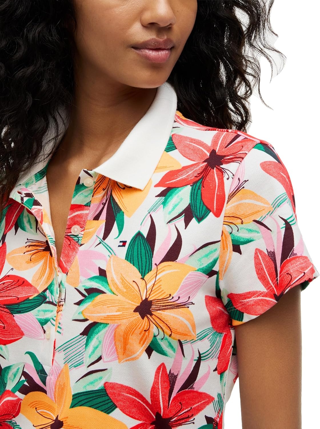 image:imageTommy Hilfiger Womens Cotton Pique Short Sleeve Polo Shirt in Classic Fit with StretchHibiscus Garden Ecru
