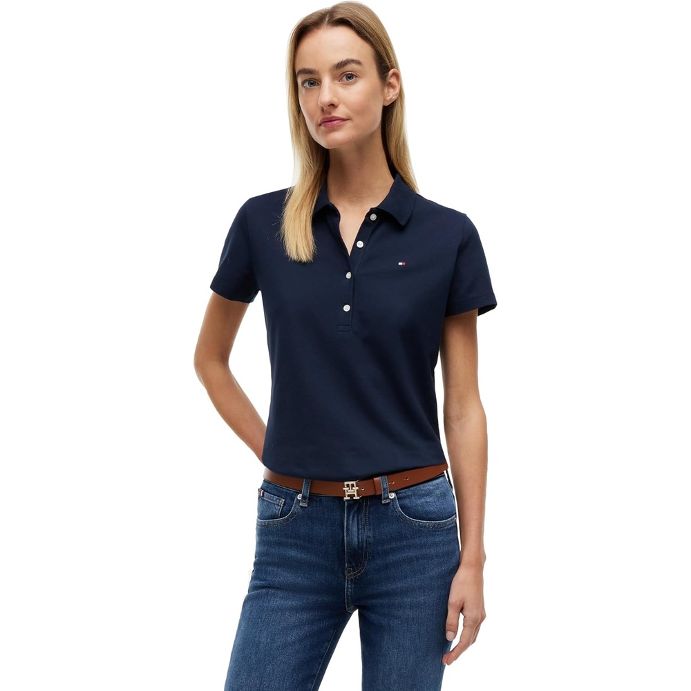 image:imageTommy Hilfiger Womens Cotton Pique Short Sleeve Polo Shirt in Classic Fit with StretchDark Night Navy