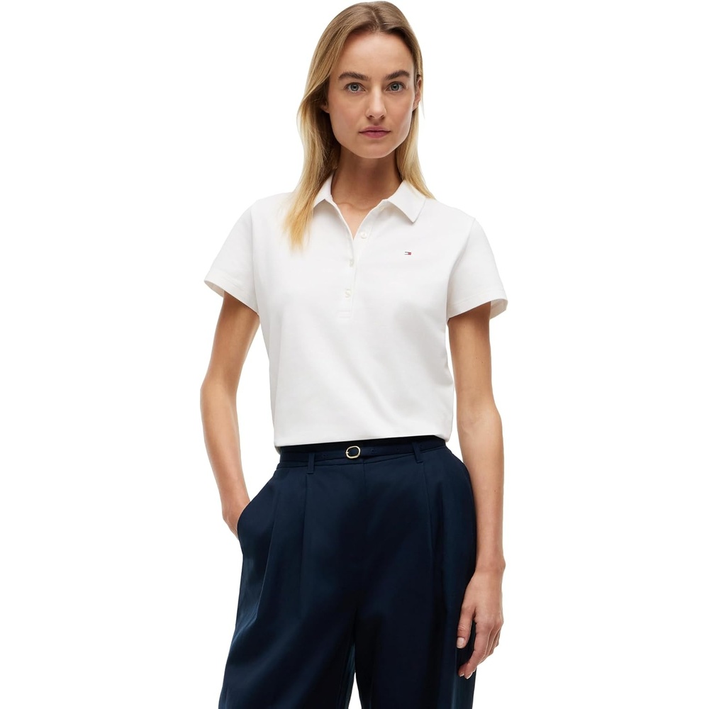 image:imageTommy Hilfiger Womens Cotton Pique Short Sleeve Polo Shirt in Classic Fit with StretchEcru